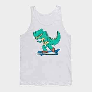 Dinosaur skateboarding cartoon design Tank Top